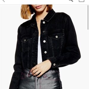 Topshop Tilda Hack Black Denim Jacket Size 2